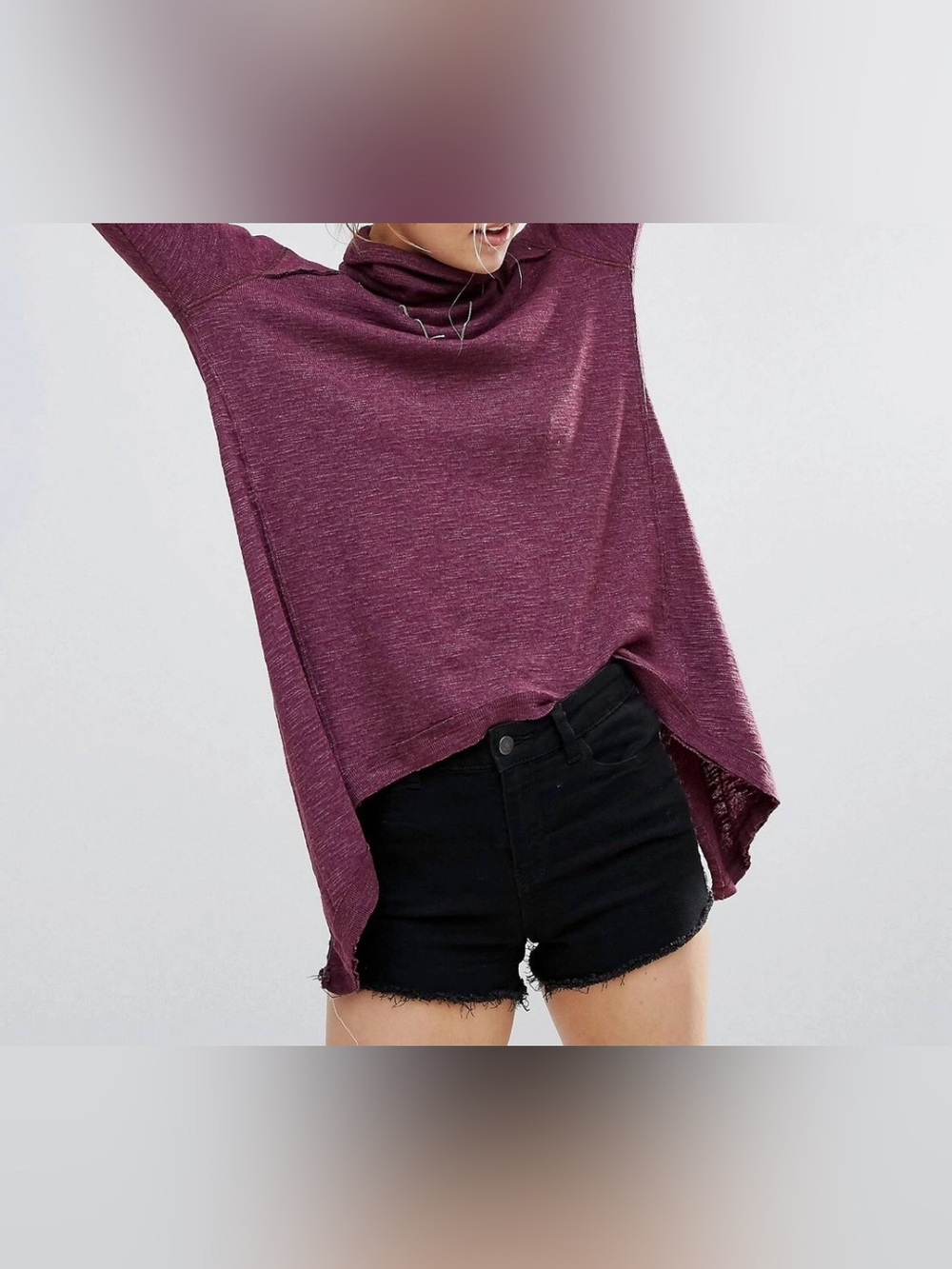 We The Free Eggplant Cowl Neck Split Back Long Sleeve Top - Size M